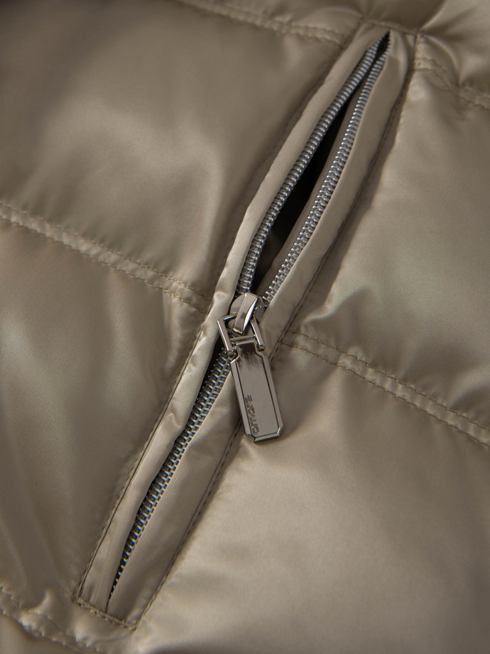 Men's quilted jacket with gloss and stand-up collar - light grey V5 OM-JALP-0218