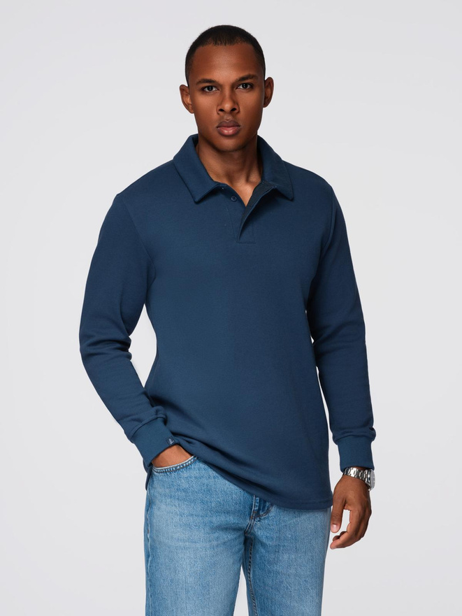 Men's structured knit polo collar sweatshirt - dark blue V5 OM-SSNZ-0149