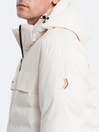 Men's winter jacket with detachable hood - cream V2 OM-JAHP-0150