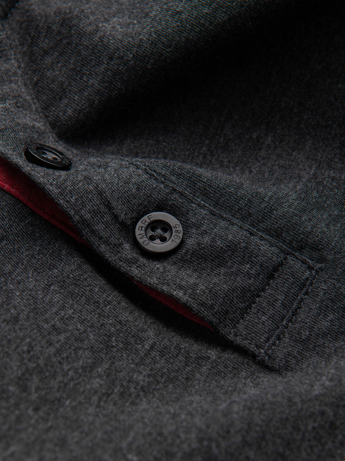 Men's t-shirt with unbuttoned round henley neckline - black V4 OM-TSCT-0155