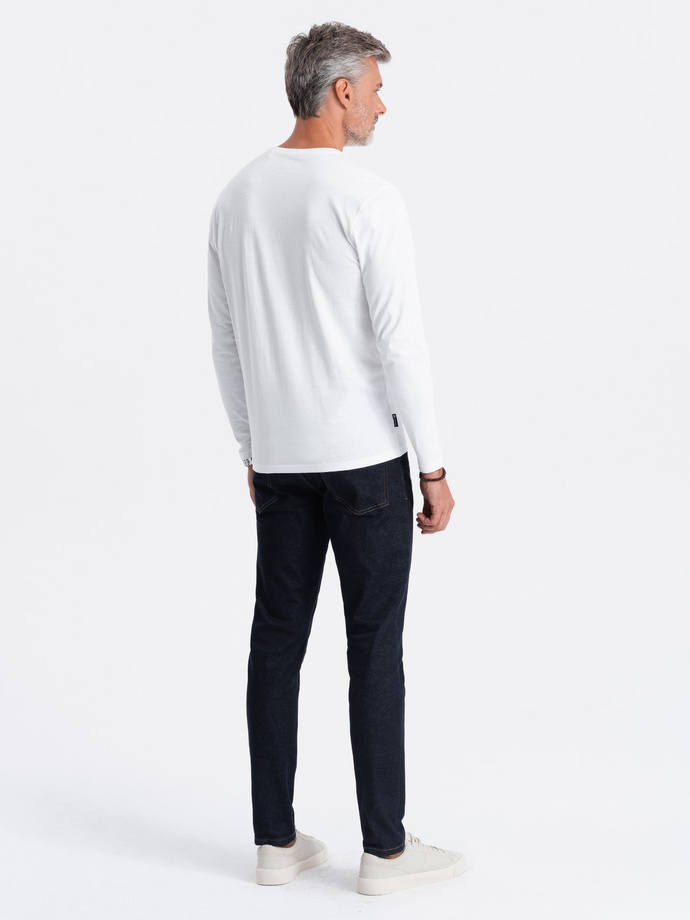 Longsleeve męski BASIC z okrągłym dekoltem - biały V4 OM-LSBL-0106