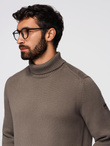 Golf męski sweter z dzianiny – szarobrązowy V1 OM-SWTN-0163