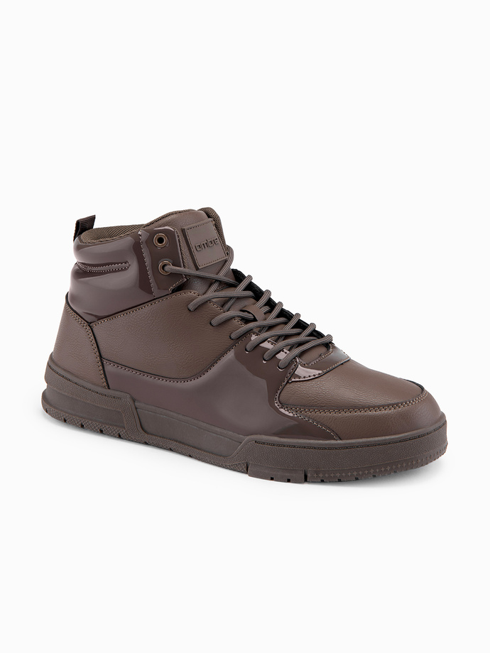 Buty męskie wysokie sneakersy z połyskującymi elementami – ciemnobrązowe V3 OM-FOSH-0178