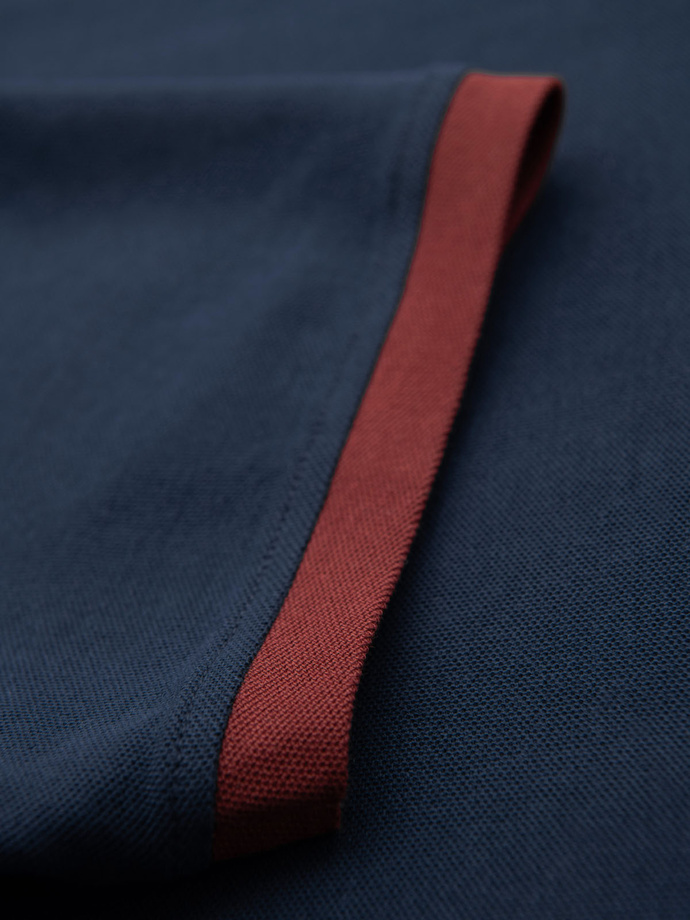 Men's T-shirt with contrasting inserts and v-neck - navy blue V1 OM-TSCT-0198