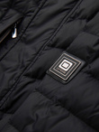Men's quilted jacket with combined materials and hood - navy blue V3 OM-JALJ-0266