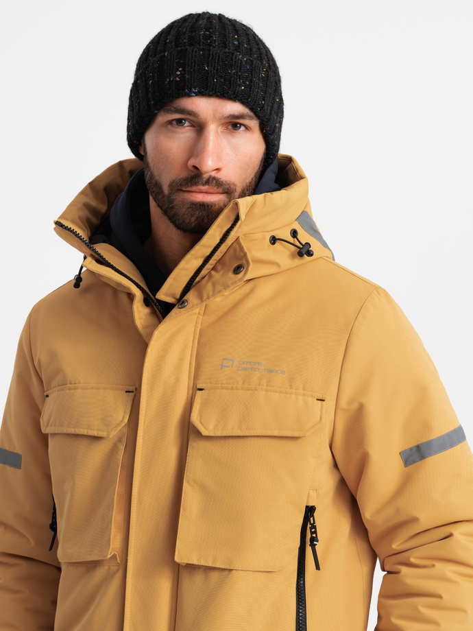 Men's long insulated jacket with reflective elements - yellow V2 OM-JALJ-0169