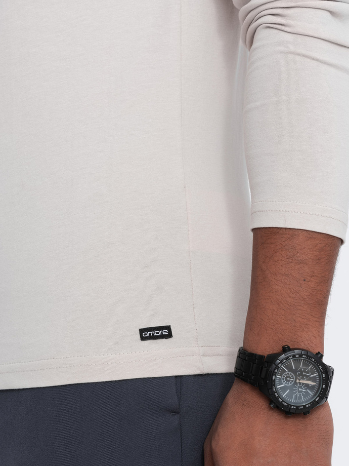 Men's longsleeve with buttons at the neckline - light beige V6 OM-LSCL-0107