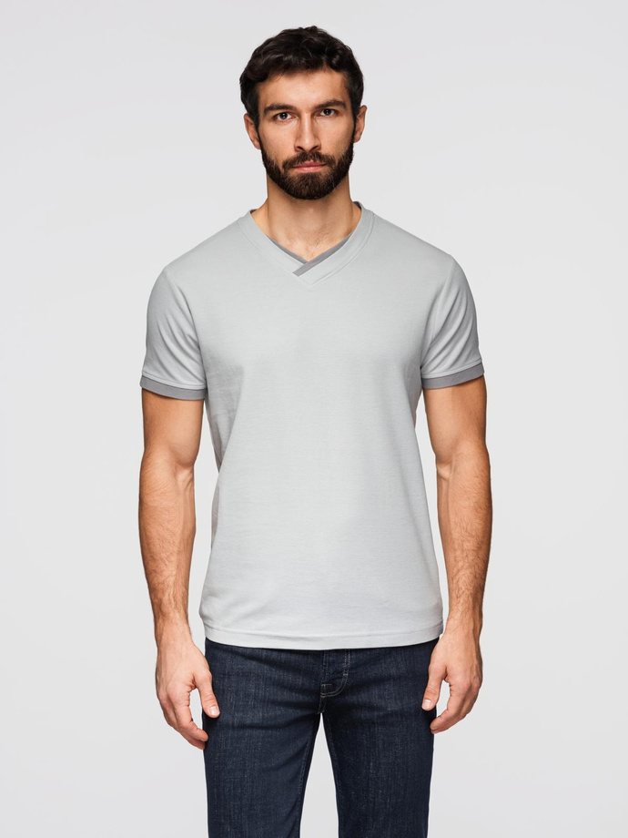 Men's T-shirt with contrasting inserts and crew neckline - light grey V4 OM-TSCT-0198