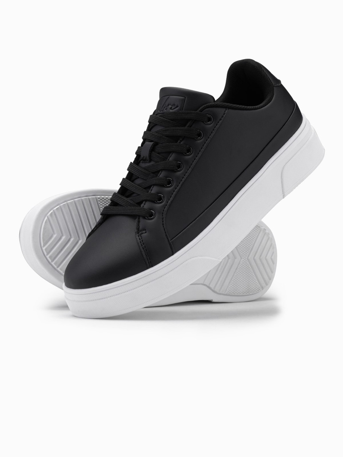 Buty sneakersy męskie z ekoskóry na grubej podeszwie – czarne V5 OM-FOSL-0166
