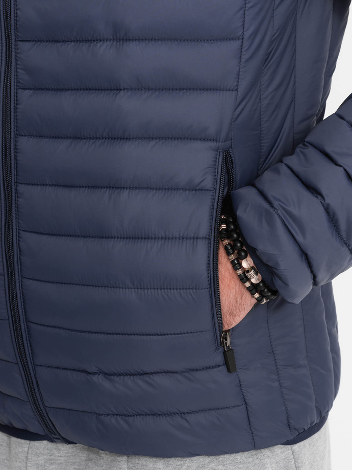 Men's quilted bagged jacket - navy blue V1 OM-JALP-0156