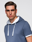 Men's hooded cotton t-shirt - dark blue melange V12 OM-TSCT-0256