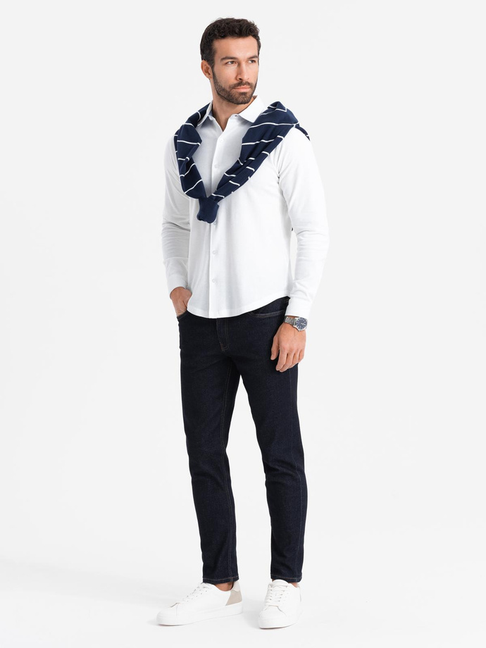 Dzianinowa koszula męska SLIM FIT z długim rękawem – biała V1 OM-SHCS-0177 