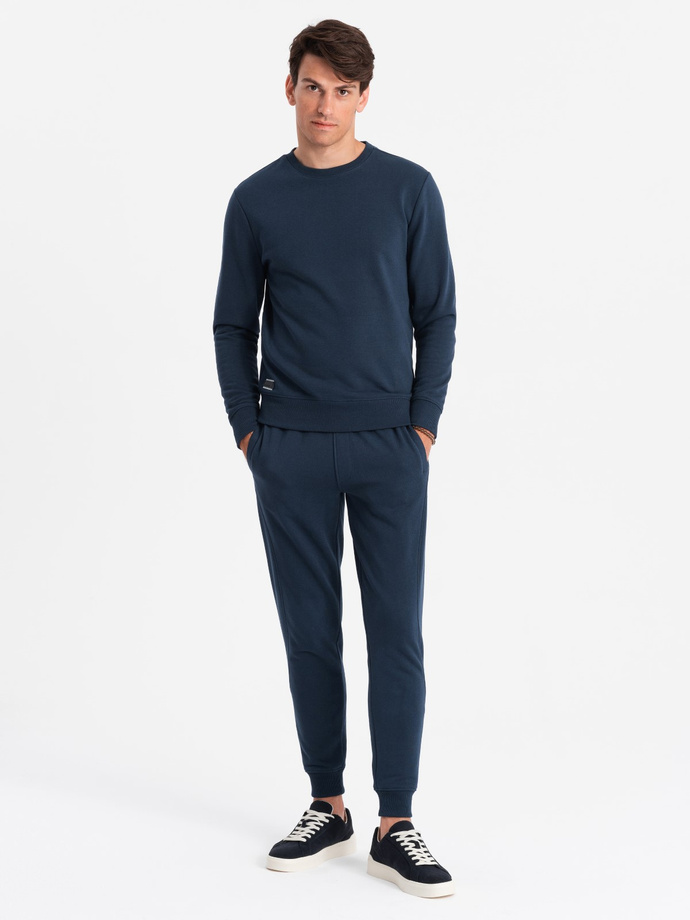 Komplet dresowy bawełniany męski BASIC bluza nierozpinana + joggery – granatowy V1 Z84