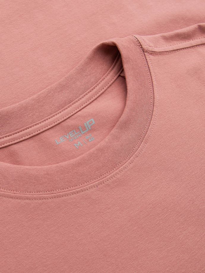 Bawełniany t-shirt męski LOOSE FIT  z okrągłym dekoltem – różowy V5 OM-TSBC-0234 