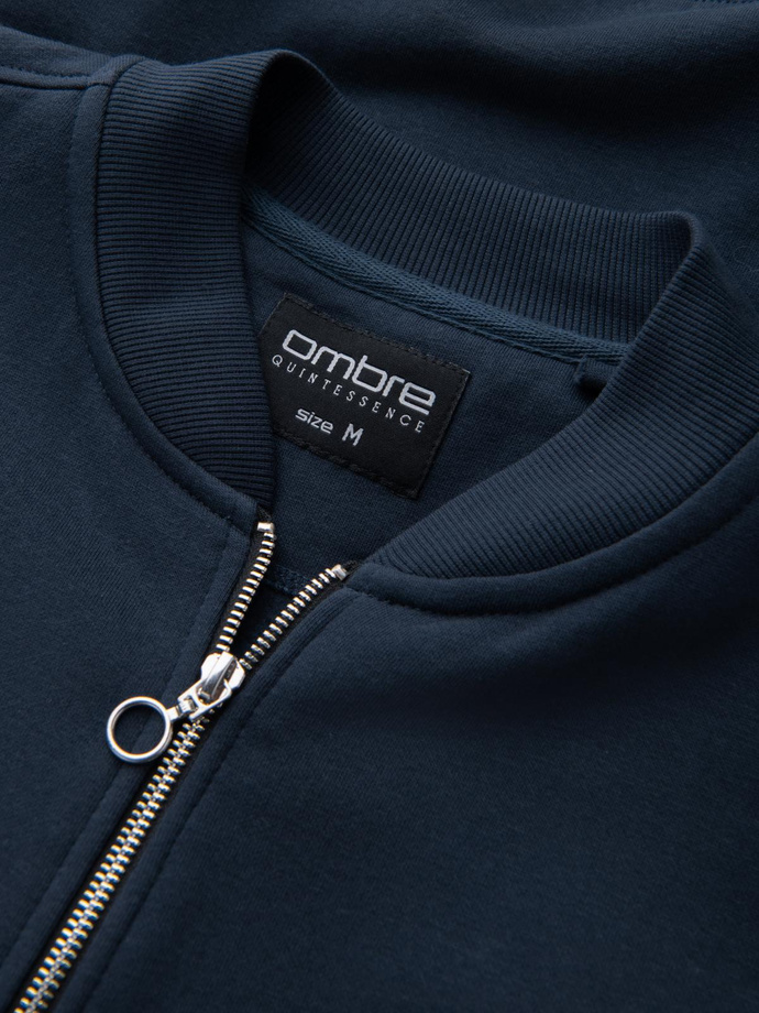 Rozpinana bawełniana bluza męska dresowa bomberka – granatowa V4 OM-SSZP-0215