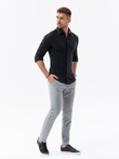 Dzianinowa męska koszula SLIM FIT z długim rękawem – granatowa V2 OM-SHCS-0177 