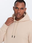 BASIC men's cotton sweatshirt kangaroo hoodie - beige V6 OM-SSBN-0161