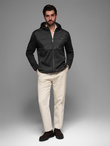 Men's lightweight jacket of combined materials with hood and decorative quilting - black V5 OM-JANP-0160 