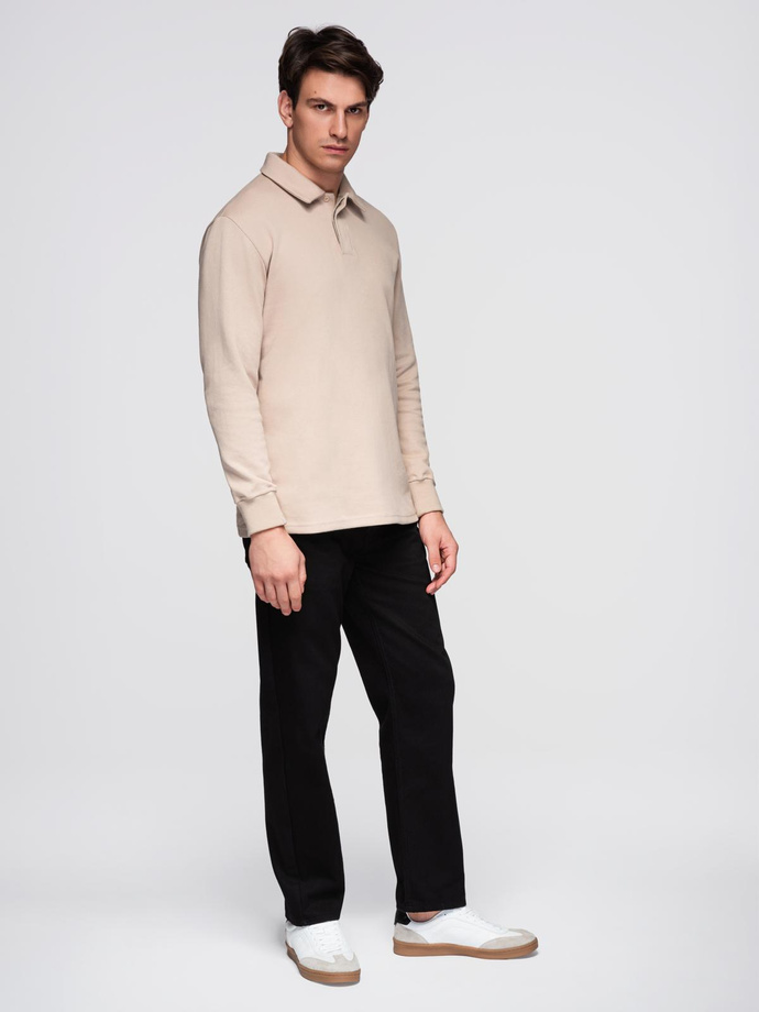 Men's structured knit polo collar sweatshirt - beige V2 OM-SSNZ-0149