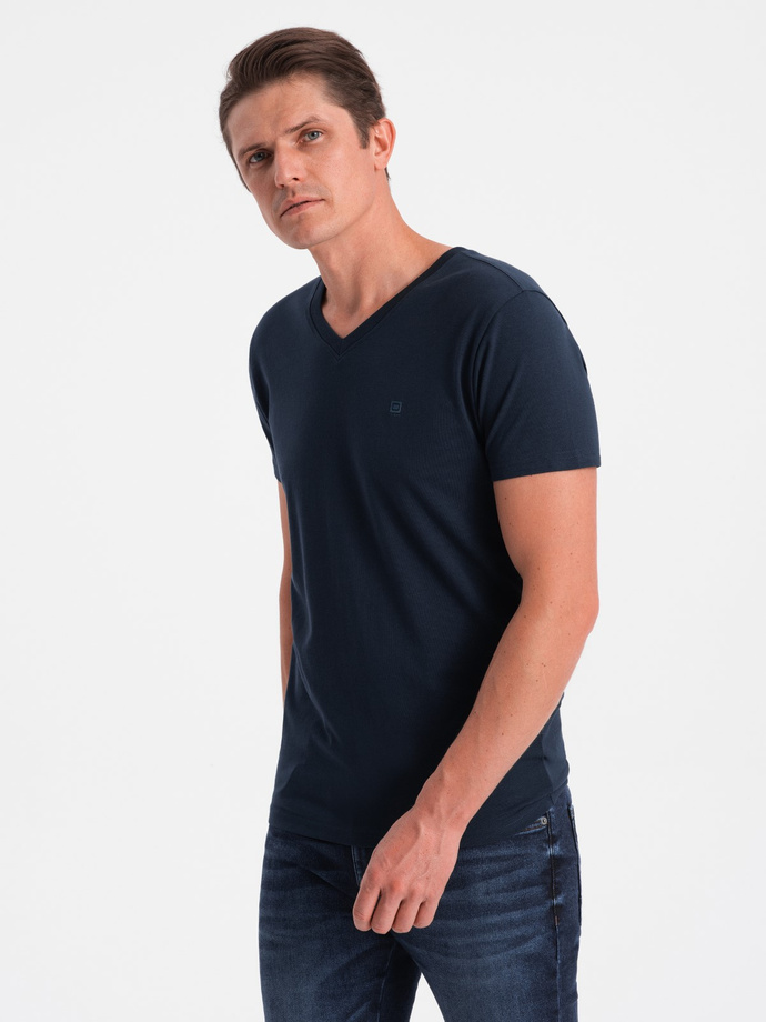 T-shirt męski V-NECK z elastanem - granatowy V2 OM-TSCT-0106