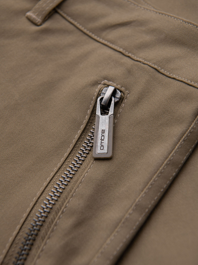 Spodnie męskie cargo STRAIGHT LEG z kieszeniami zapinanymi na zamek – khaki V3 OM-PACG-0204