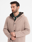 Melange long men's hooded coat - beige V2 OM-COWC-0122