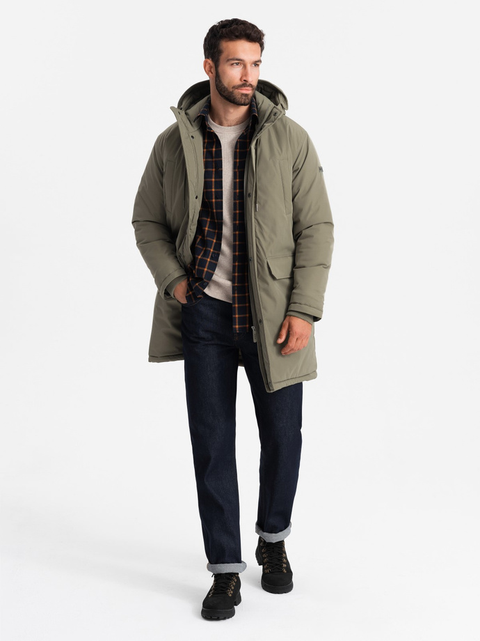 Klasyczna męska długa kurtka typu parka – oliwkowa V3 OM-JALJ-0166