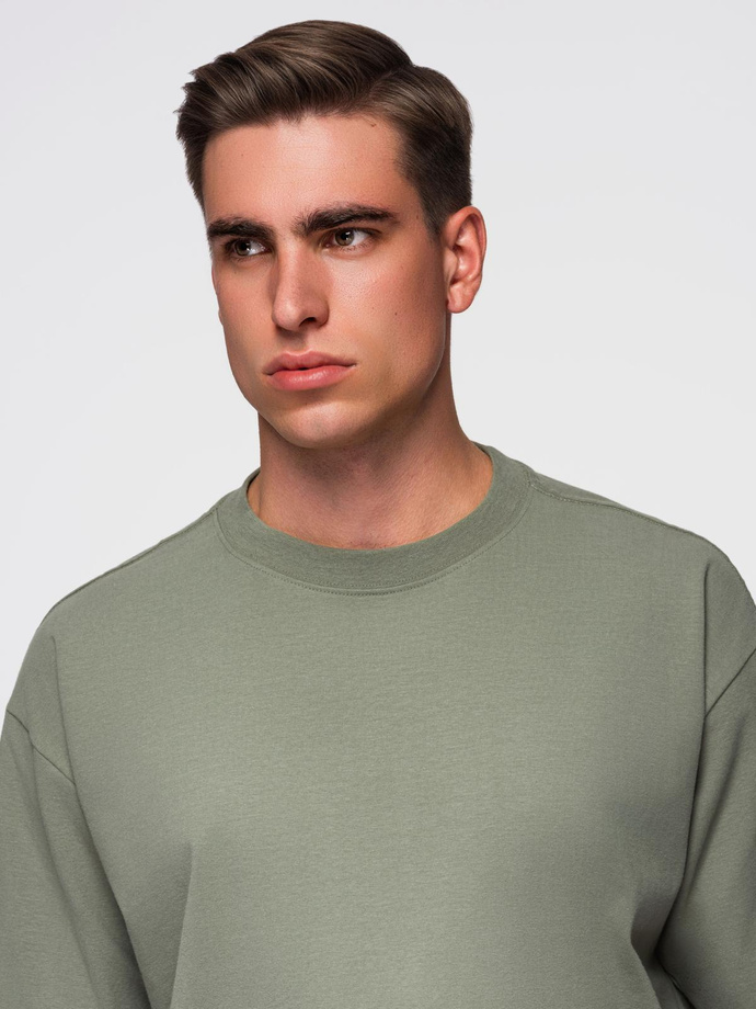 Męski t-shirt bawełniany LOOSE FIT z okrągłym dekoltem – khaki V8 OM-TSBC-0234