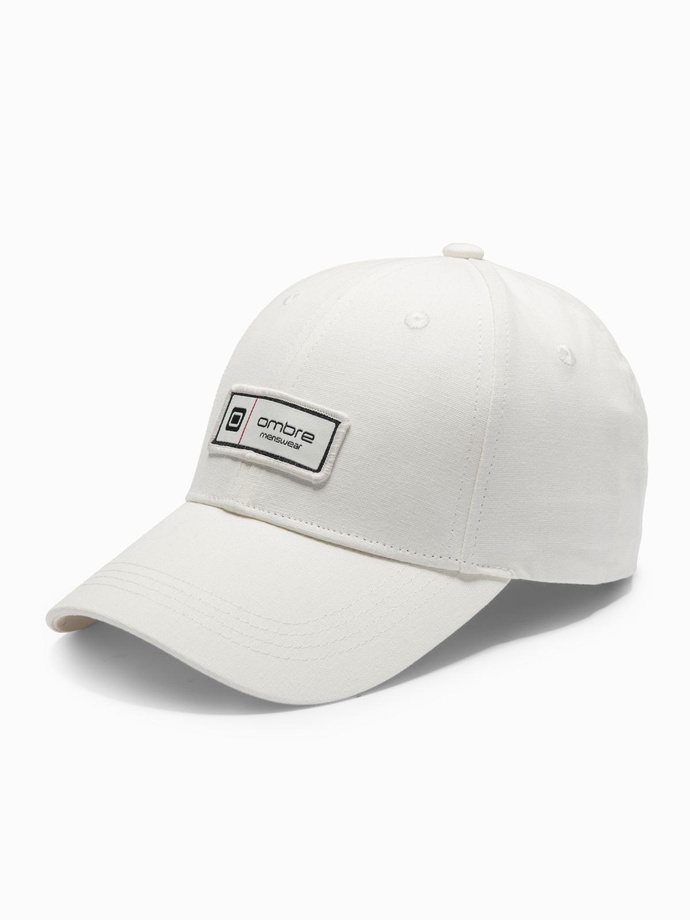 Men's baseball cap with visor and patch - cream V4 OM-ACCS-0103 