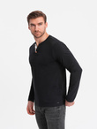 Longsleeve męski z guzikami przy dekolcie - czarny V4 OM-LSCL-0107