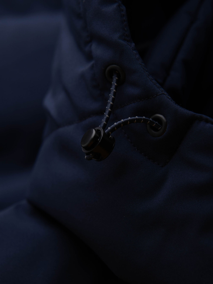 Men's winter jacket with detachable hood made of waterproof material - navy blue V1 OM-JAHP-0306