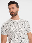 Printed cotton T-shirt with round neckline - cream V1 OM-TSFP-0225