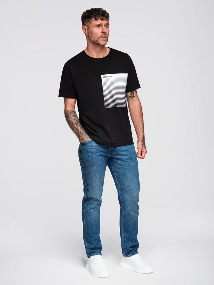 Męski t-shirt bawełniany z graficznym printem  – czarny V2 OM-TSPT-0246
