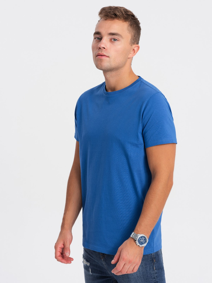 Męski klasyczny bawełniany T-shirt BASIC - niebieski V8 OM-TSBS-0146