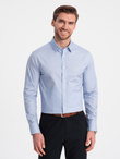 Koszula męska bawełniana w mikro wzór REGULAR FIT - jasnoniebieska V2 OM-SHCS-0152