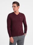 Elegant men's sweater with a v-neck - maroon V13 OM-SWBS-0107