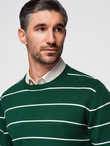 Men's casual sweater with horizontal stripes - green V4 OM-SWSW-0143
