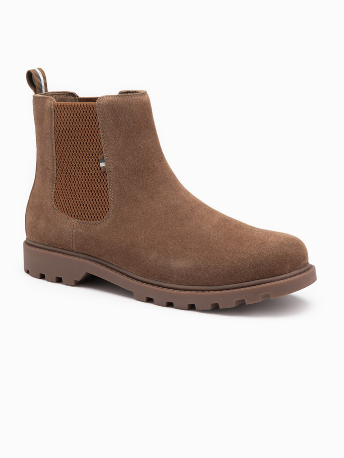Wsuwane zamszowe męskie buty z wysoką cholewką – jasnobrązowe V4 OM-FOBO-0173