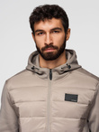 Men's lightweight jacket of combined materials with hood and decorative quilting - ash V3 OM-JANP-0160