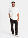 Męski bawełniany t-shirt LOOSE FIT z okrągłym dekoltem – kremowy V2 OM-TSBC-0234 