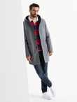 Men's melange long coat with hood - grey V1 OM-COWC-0122