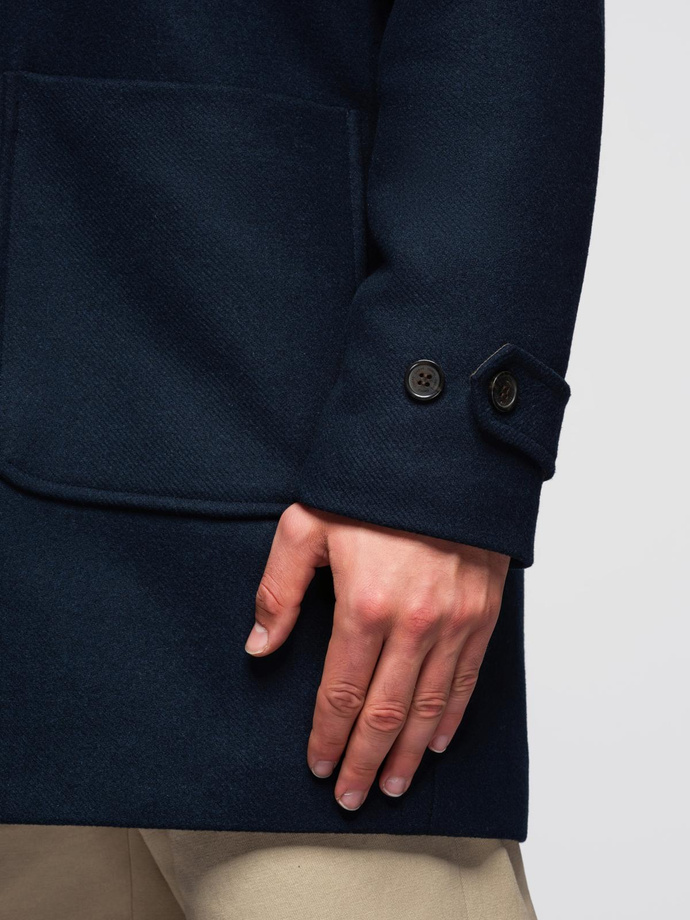 Men's insulated coat with hood and concealed zipper - black V1 OM-COWC-0110