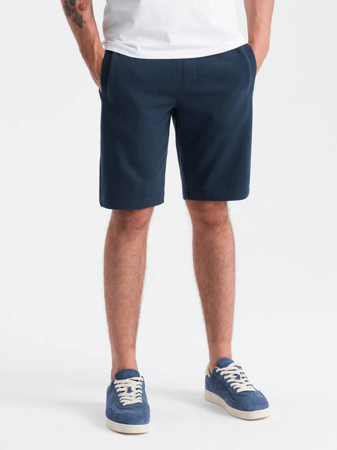 Men's pre-knee BASIC sweat shorts - navy blue V1 OM-SRBS-0149