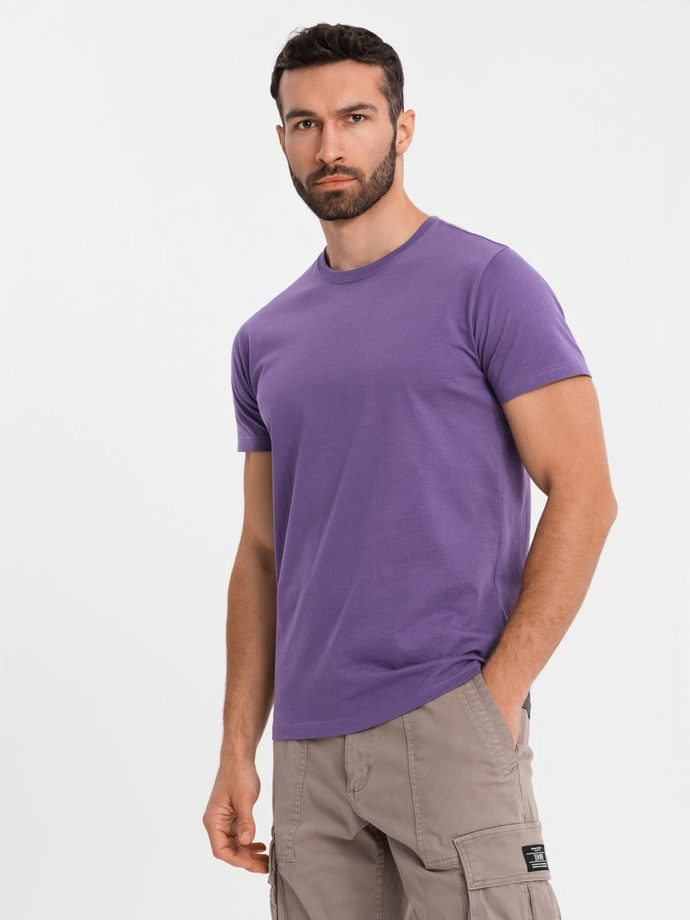 Męski klasyczny bawełniany T-shirt BASIC - fioletowy V13 OM-TSBS-0236