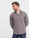 Męska flanelowa koszula w kratę - granatowo-czerwona V3 OM-SHCS-0150