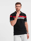 Men's fitted polo shirt with two-tone stripes - black V2 OM-POSS-0127