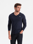 Longsleeve męski z elastanem sygnowany z dekoltem w serek - granatowy V2 OM-LSCL-0110