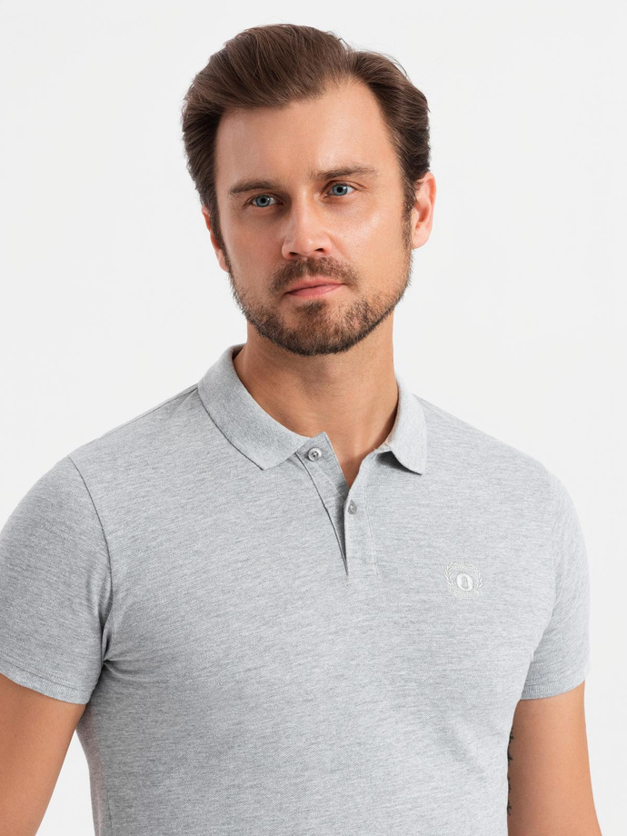 Komplet bawełnianych męskich t-shirtów polo BASIC – czarny/szary melanż/biały V2 OM-POBS-0133