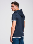 Men's cotton t-shirt with hood - navy blue V4 OM-TSCT-0256