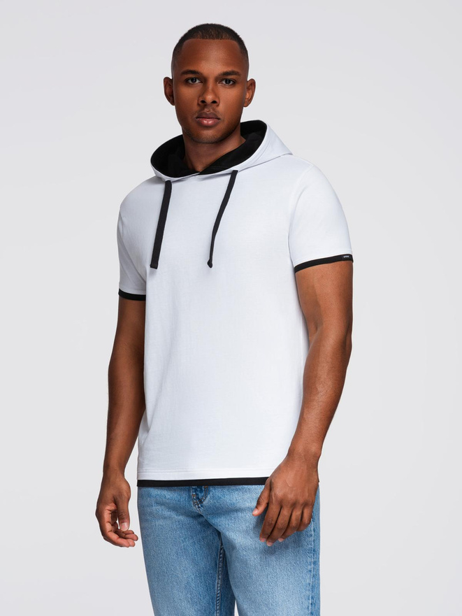 Męski t-shirt bawełniany z kapturem – biały V1 OM-TSCT-0256